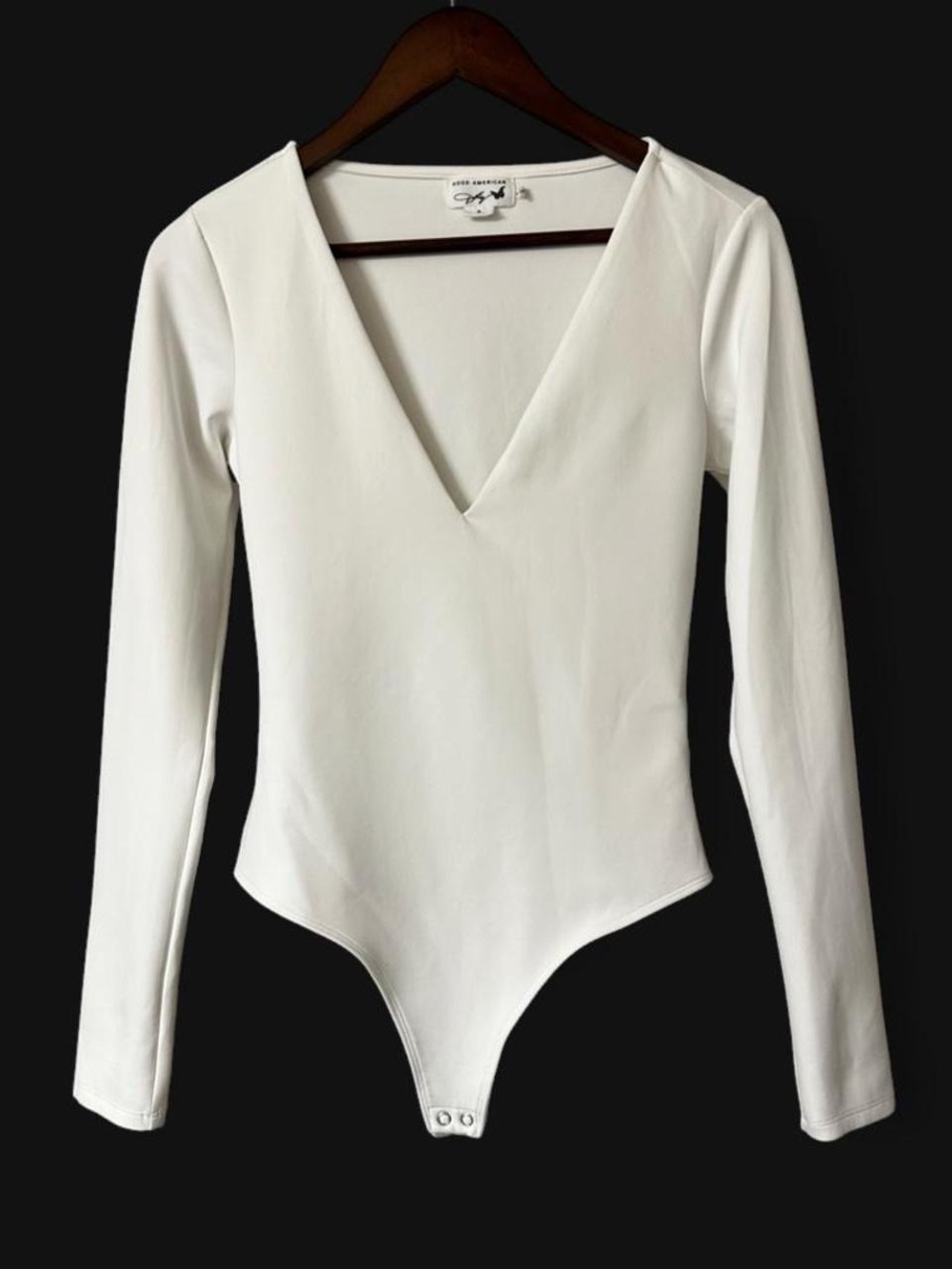 Good American X Dolly Parton Collab White Deep V Long Sleeve Thong Bodysuit S
